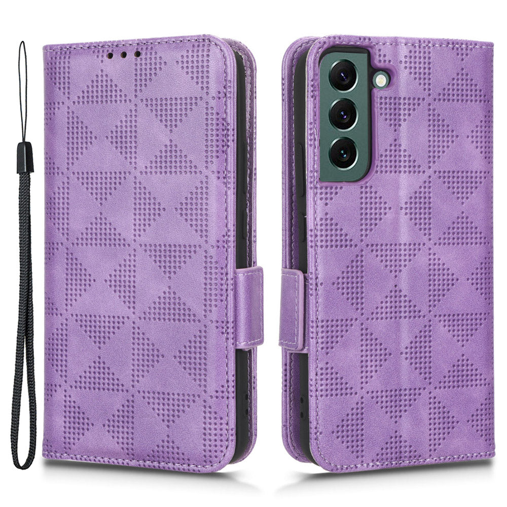 For Samsung Galaxy S23 Cell Phone Case Imprinted Triangle Pattern Phone Cover PU Leather Wallet with Wrist Strap For Samsung Galaxy S23 Cell Phone Case Imprinted Triangle Pattern Phone Cover PU Leather Wallet with Wrist Strap